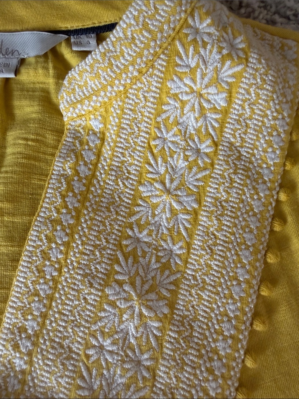 Boden Embroidered Yellow V-Neck Tunic Top - Picture 3 of 6